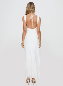 Vestido Largo Romántico Blanco con Tirantes con Volantes, Cuello Cuadrado, Espalda Descubierta con Lazo, Vestido Largo Fluido para Mujer, Ropa de Playa - Product Image 3