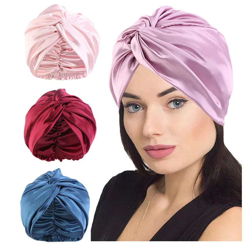 HB319 topi rambut tidur Satin sutra, topi Bonnet pembungkus wanita dasi dapat diatur mewah