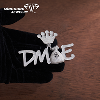 Pendentif Lettre DME Personnalisé Iced Out en Argent Sterling 925, Collier Hip Hop Couronne et Sac d'Argent, Bijou de Mode Personnalisé