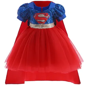 Costume da bambino Supergirl Sequin Girls Dress Up Cosplay Halloween Theme Party Birthday D1105