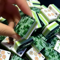 Jeu de Mahjong américain 166 tuiles en acrylique vert marbré pixelisé effet jade à 4 couches, motif floral, OEM
