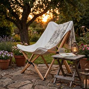 <span class=keywords><strong>Chaise</strong></span> pliante de loisirs à cadre noir avec <span class=keywords><strong>toile</strong></span> en coton pour le camping en plein air, la terrasse et la détente dans la cour - Product Image 6