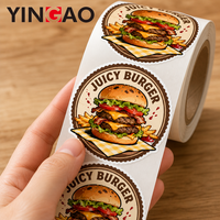 Rouleau d'autocollants personnalisés durables et imperméables pour étiquettes de burgers, adhésifs en vinyle de qualité alimentaire, pour boîtes à emporter, sacs et gobelets de boissons