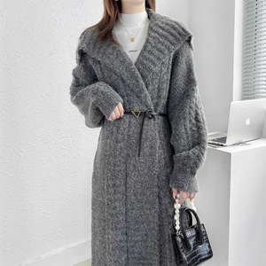 Manteau Long Élégant Femme Tricot Épais de Haute Qualité <span class=keywords><strong>Cardigan</strong></span> Col Revers Motif Uni Style Décontracté Vêtement d'Hiver - Product Image 4