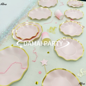 Vaisselle jetable rose macaron unie DAMAI pour fête d'anniversaire d'enfants, vaisselle de fête pour baby shower, assiettes en papier - Product Image 2