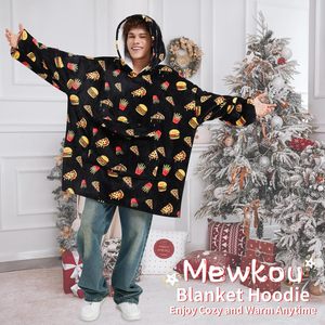 Couverture à capuche en polaire Sherpa surdimensionnée unisexe pour adultes avec motif hamburger et <span class=keywords><strong>pizza</strong></span> - Product Image 4