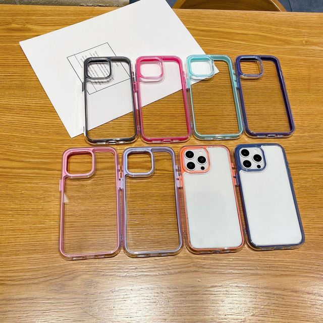 Newest 2025 Transparent Colorful Frame Shockproof Case for iPhone 16 15 14 13 12 11 Pro Max Silicone Bumper Clear Cover