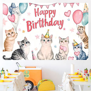 Bannière de fond à motifs de chats, thème animalier, pour décoration de fête d'anniversaire, pour enfants garçons - Product Image 3