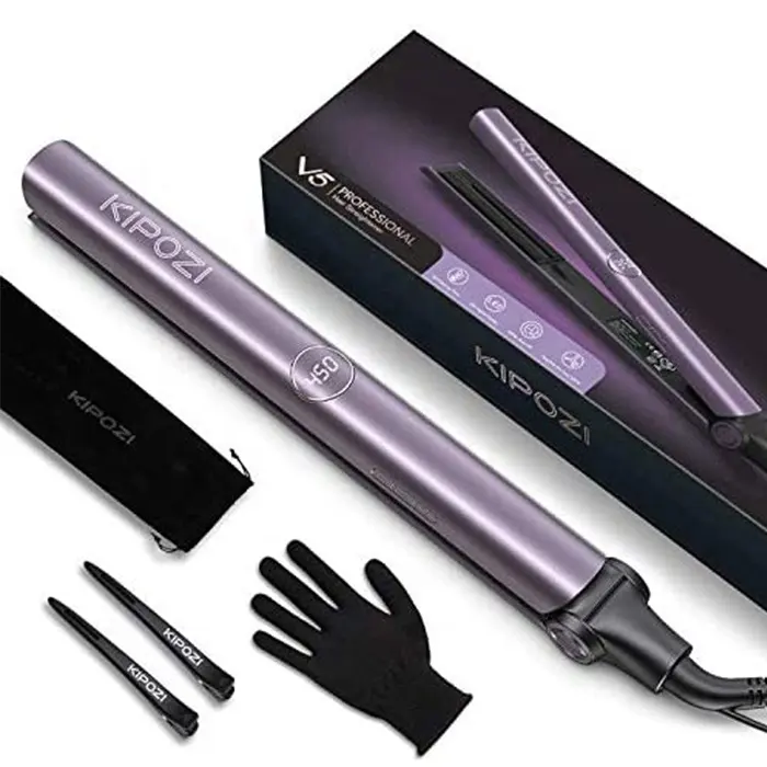 KIPOZI KP V5 2 in 1 Professional Nano Titanium Plate Thin Purple Negative Ion Anion Ionic Hair Straightener Curling Flat Iron