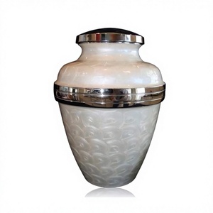 Urnas de Cremación de Latón Esmaltado Blanco con Banda Plateada para Cenizas de Adultos con Bolsa de Terciopelo Gratis - Product Image 1