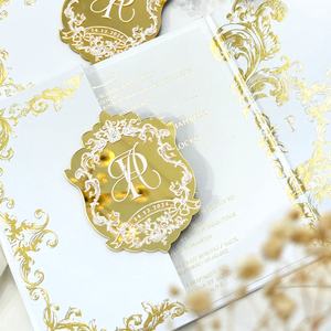 Vente en gros <span class=keywords><strong>de</strong></span> cartes d'invitation luxueuses personnalisées en acrylique plaqué or blanc <span class=keywords><strong>lettre</strong></span> avec enveloppe <span class=keywords><strong>de</strong></span> cartes RSVP <span class=keywords><strong>pour</strong></span> mariage <span class=keywords><strong>de</strong></span> quinceanera - Product Image 3