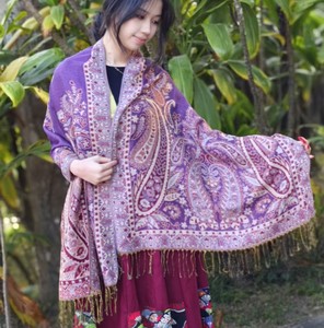 Écharpe longue ethnique rétro en cachemire pour femme, motif Paisley Jacquard, avec pompons, vente <span class=keywords><strong>chaude</strong></span>, directement de l'usine - Product Image 2