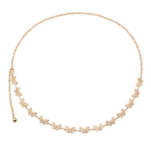 Cadena de cintura con diseño de mariposa, adornada con pedrería dorada, cadena corporal de moda para mujer, para fiestas, de aleación de zinc, de una sola vuelta. - Product Image 3