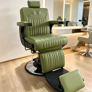 Green Modern <b>Reclining</b> Barber <b>Chair</b> Hydraulic Salon Styling <b>Chair</b> Massage Backrest Upholstered Adjustable Footrest Barber Shop - Product Image 1
