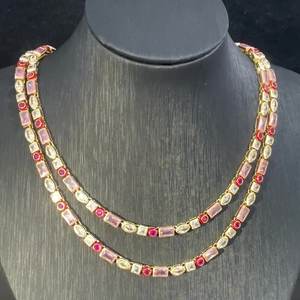 Kalung Gelang Hip Hop pribadi rantai tenis zirkonia tetesan minyak persegi panjang mata kuda bulat baru - Product Image 6