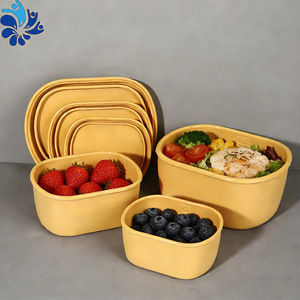 Silicone Oval <b>Lunch</b> Box <b>Set</b> 3-Piece Airtight Microwave Safe Portable For Office Workers Solid Color Rectangle Shape - Product Image 1