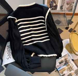 High-quality Women'<strong>s</strong> <strong>Sweater</strong> Knitted Cardigan 2023 Spring New Stitching Retro Loose Long-sleeved <strong>Sweater</strong> Top - Product Image 4