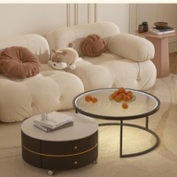 Table basse ronde en pierre frittée style crème 2026 avec tiroirs, table basse mobile de luxe léger pour petit salon
