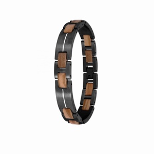 Nouvel arrivage, vente en gros, Bracelet en bois naturel fait à la main, personnalisé, Bracelet en acier inoxydable noir pour hommes - Product Image 2