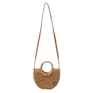 Petit sac en papier tissé semi-circulaire 26x23cm, sac à bandoulière pour femme, style plage d'été - Product Image 1