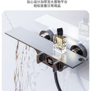 Juego de cabezal de ducha con pantalla digital, acabado gris bronce mate, forma rectangular, rociador de masaje, grifo de ducha tipo lluvia, instalación oculta - Product Image 5