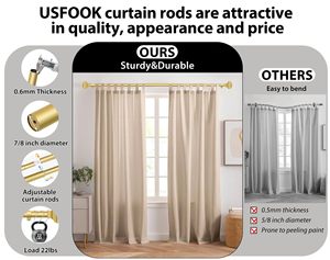 Tringles à rideaux extra longues en fer noir, construction durable, tringles à rideaux décoratives, double tringle à rideaux, tringle à rideaux de 7 pieds - Product Image 2