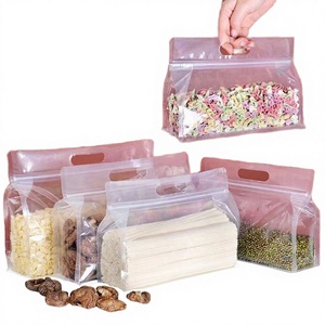 Sacs Doypack en plastique avec fermeture éclair, refermables, recyclables, pour stockage alimentaire, en matériau stratifié LDPE/HDPE, avec poignée rose, pour produits secs - Product Image 3