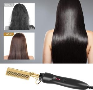 Peigne chauffant électrique lissant anti-brûlure, <span class=keywords><strong>brosse</strong></span> <span class=keywords><strong>chauffante</strong></span> portable pour cheveux humides ou secs, fer <span class=keywords><strong>à</strong></span> boucler - Product Image 1