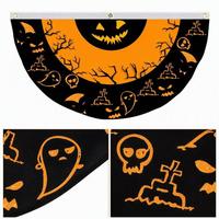 Drapeau de fanion d'Halloween moderne personnalisé en gros, motif fantôme effrayant, citrouille, crâne, guirlande 100D en polyester, impression numérique, décoration extérieure, OEM
