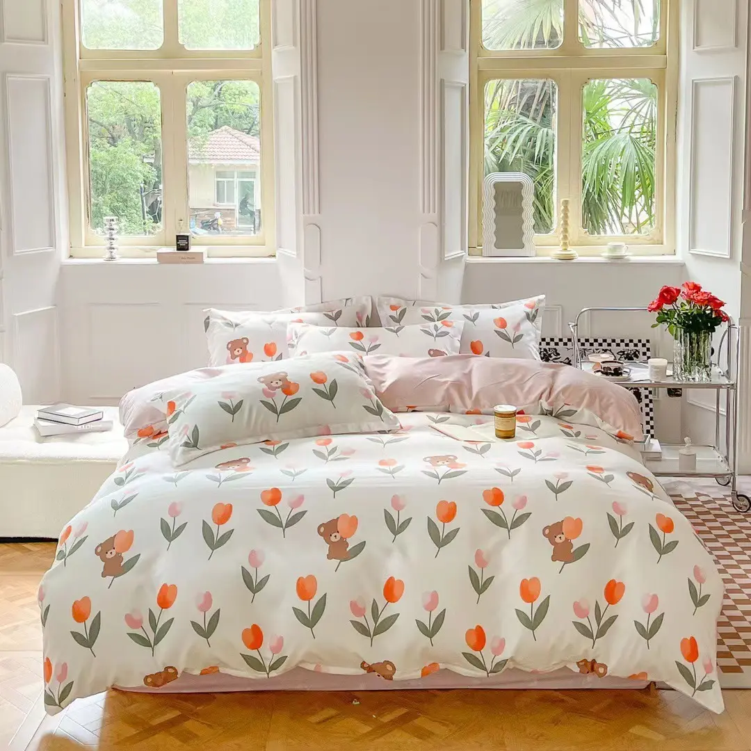 Popüler dört adet nevresim takımı yorgan yatak çarşaf kılıfı yastık örtüsü hediye