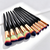 Kit de pinceaux de maquillage professionnels avec sac, 10 pièces/ensemble, pinceaux pour poudre, blush, yeux, manche en bois, poils en nylon, ensemble cosmétique de voyage