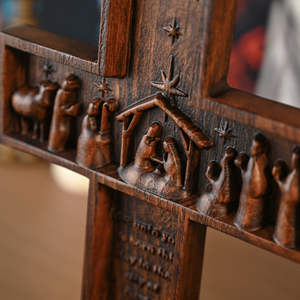 Croix en bois <span class=keywords><strong>de</strong></span> la Nativité avec verset biblique, croix murale chrétienne <span class=keywords><strong>de</strong></span> Noël représentant la naissance <span class=keywords><strong>de</strong></span> Jésus pour la décoration <span class=keywords><strong>de</strong></span> l'église et <span class=keywords><strong>de</strong></span> la maison - Product Image 3