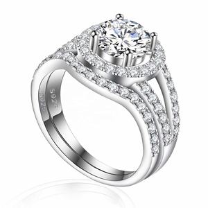 แหวนเซอร์โคเนีย 2-in-1 สำหรับผู้หญิง สไตล์โรแมนติก ชุบโรเดียม เงินแท้ สำหรับวันครบรอบ ขายส่ง - Product Image 2