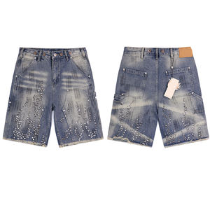 Venta al por mayor de alta calidad de peso pesado Hells Denim Jeans Shorts Diamond Jeans Pantalones Streetwear 100% algodón estrellas pantalones cortos para hombres - Product Image 3
