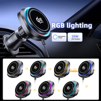 Nouveau support magnétique de téléphone pour voiture Qi2.2 15W 25W avec chargeur sans fil et lumière ambiante RGB, aimant puissant N52 pour iPhone 17 16 Pro Max