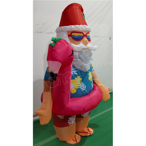 Costume gonflable de <span class=keywords><strong>Père</strong></span> Noël tropical d'été avec bouée de natation flamant rose, tenue de mascotte de Noël pour fête à la plage, piscine ou cosplay - Product Image 3