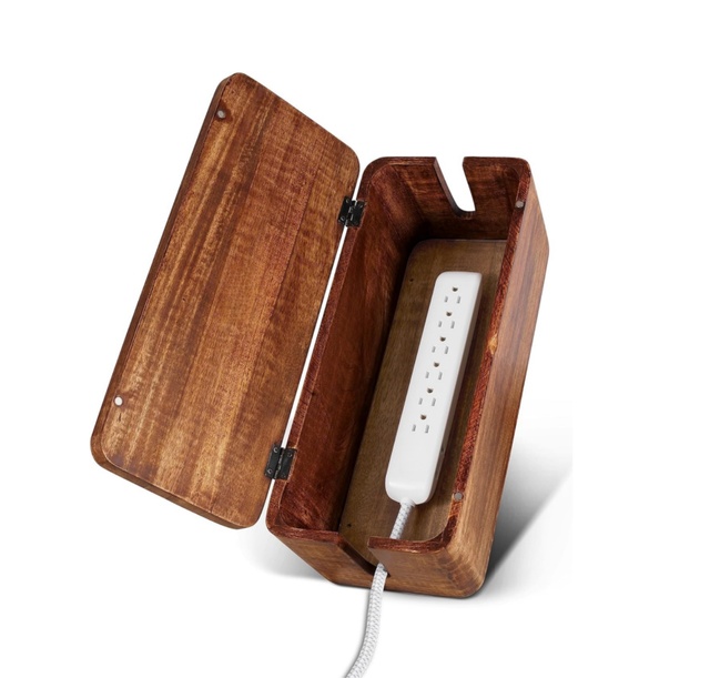 Acacia Wood Cable Management Box Power Strip Organizer With Hinged Lid Custom Wood Cable Management Box
