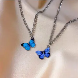 Vintage Purple Blue Butterfly Pendant Cute Lovely Necklace For Girl Women
