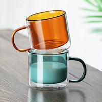 Tasses à café en verre à double paroi isolées, transparentes vertes et bleues, 12 oz, avec poignée, sans BPA, compatibles lave-vaisselle et micro-ondes, design moderne, grande taille