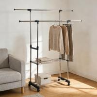 Porte-vêtements roulant réglable en acier inoxydable, organisateur de rangement télescopique à trois niveaux grande capacité