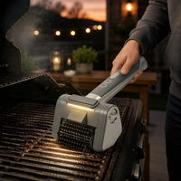 Brosse de nettoyage électrique sans fil pour barbecue, nettoyeur rotatif avec lumière LED, tête de brosse détachable pour barbecue et camping