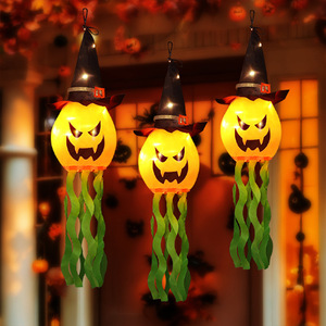 Luz LED con forma de sombrero de bruja, linterna colgante con forma de calabaza, funciona con pilas, decoración espeluznante de Halloween para patio, hogar, ventana, puerta - Product Image 6