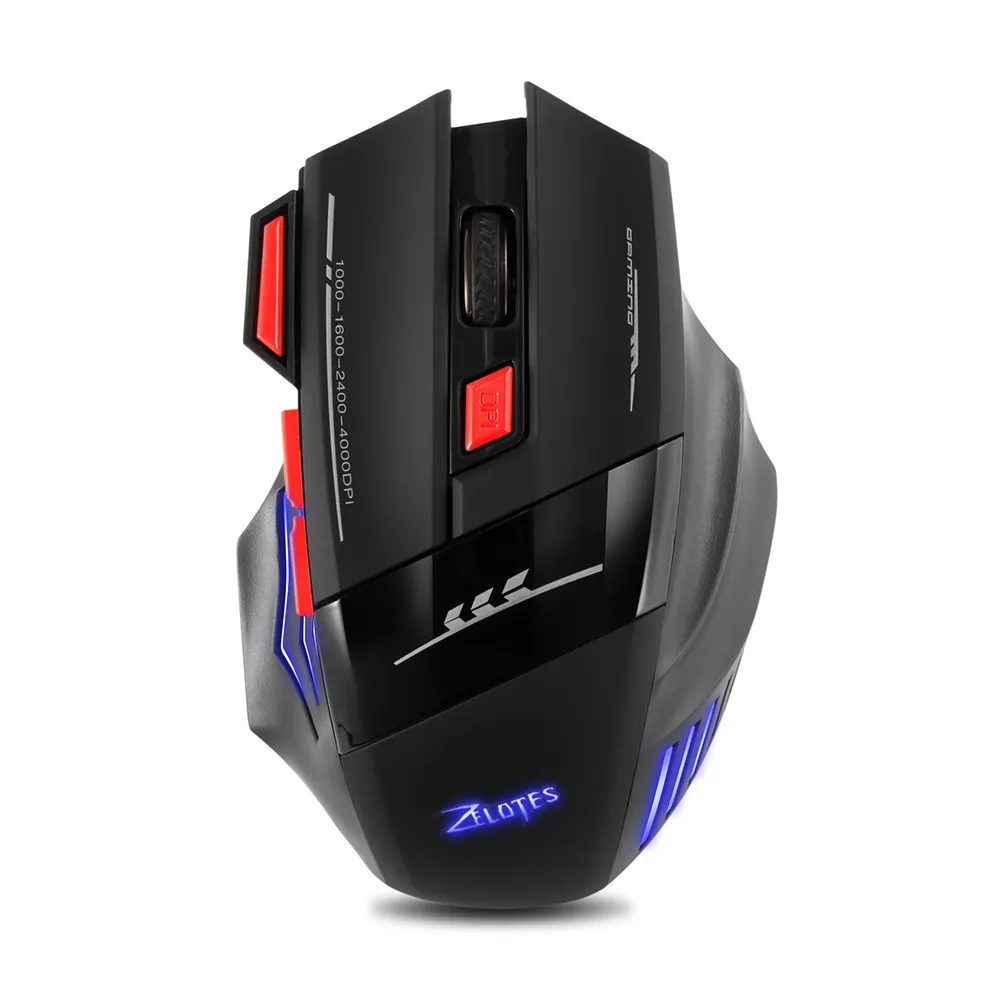 ZELOTES F-14S Rechargeable Wireless Optical Mouse Mice with LED Blue Backlit Customizable Game Mouse