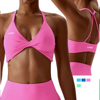 Soutien-gorge de sport effet seconde peau sexy, design dos nu, maintien moyen, coussinets amovibles, push-up, en Spandex et Nylon, respirant, séchage rapide
