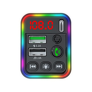 Car <strong>Bluetooth</strong> 5.0 FM Transmitter Type-C Dual USB 3.1A Fast Charger Colorful Ambient Light Handsfree MP3 Modulator Player - Product Image 4