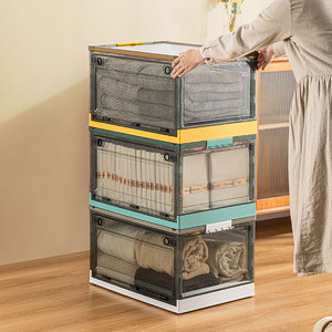 Large Capacity Lid Storage Box Clothes Quilt Collapsible Plastic Foldable Storage Bin Container Sundry Organizer with Wheels