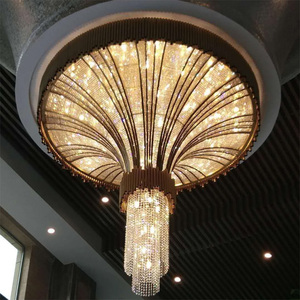 Custom Fan-Shaped Crystal Chandelier, Luxury Gold LED Pendant <strong>Light</strong> for Hotel Lobby, Ballroom &amp; Grand Foyer - Product Image 1
