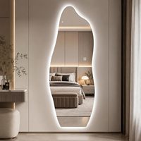 Miroir mural LED ondulé irrégulier de luxe, rétroéclairé 3 couleurs, incassable, pour la décoration intérieure de chambre et de salon