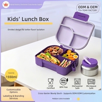 Boîte à lunch pour enfants en plastique de qualité alimentaire et acier inoxydable, boîte bento isotherme, boîte repas portable étanche à compartiments pour étudiants