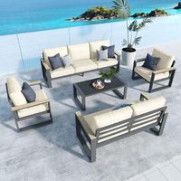 Ensemble de salon de jardin de luxe 5 pièces en aluminium, fauteuils de patio, mobilier de jardin, cour
